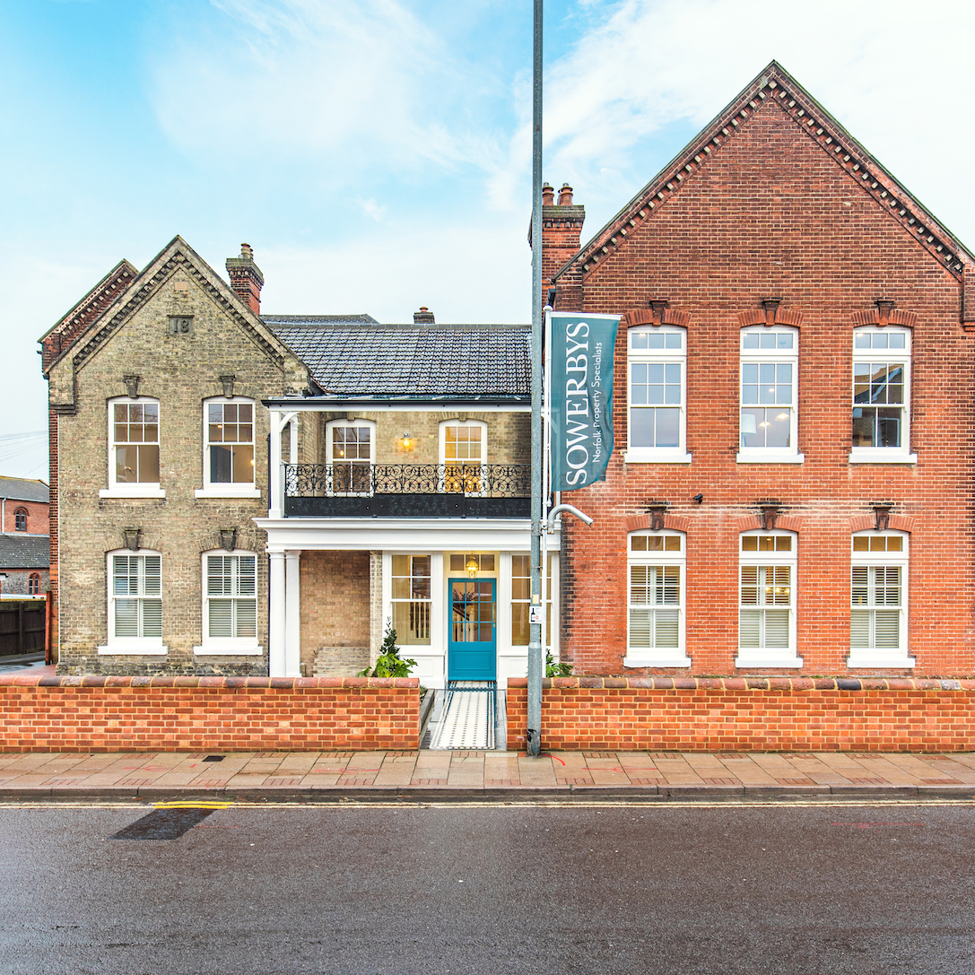 Outside of Collison Place with Sowerbys sign