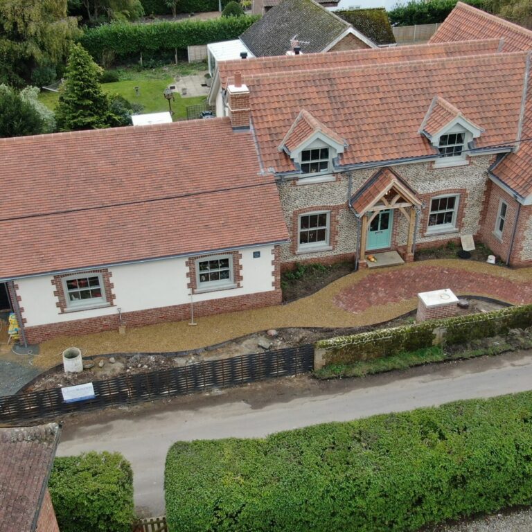 Birdseye view of a new landscape and extension